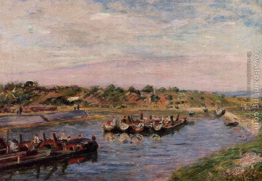 Alfred Sisley : Idle Barges on the Loing Canal at Saint-Mammes